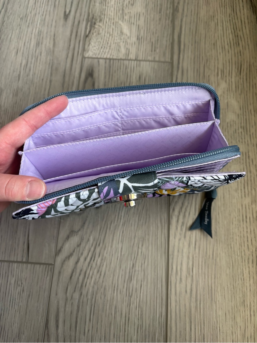 Vera Bradley Lavender Quilted Wallet with Floral Snap - Picture 4 of 5
